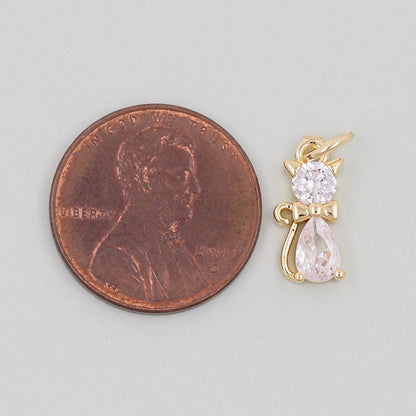 Gold Cat Charms,18K Gold Filled Cat Pendant,cute Charm Bracelet Necklace for DIY Jewelry Making Supply