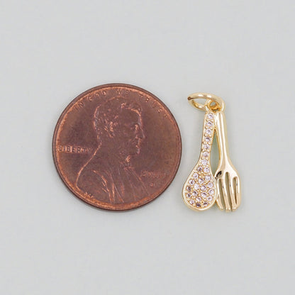 Gold Spoon and Fork Charms,18K Gold Filled Spoon and Fork Pendant,Spoon and Fork Charm Bracelet Necklace for DIY Jewelry Making Supply