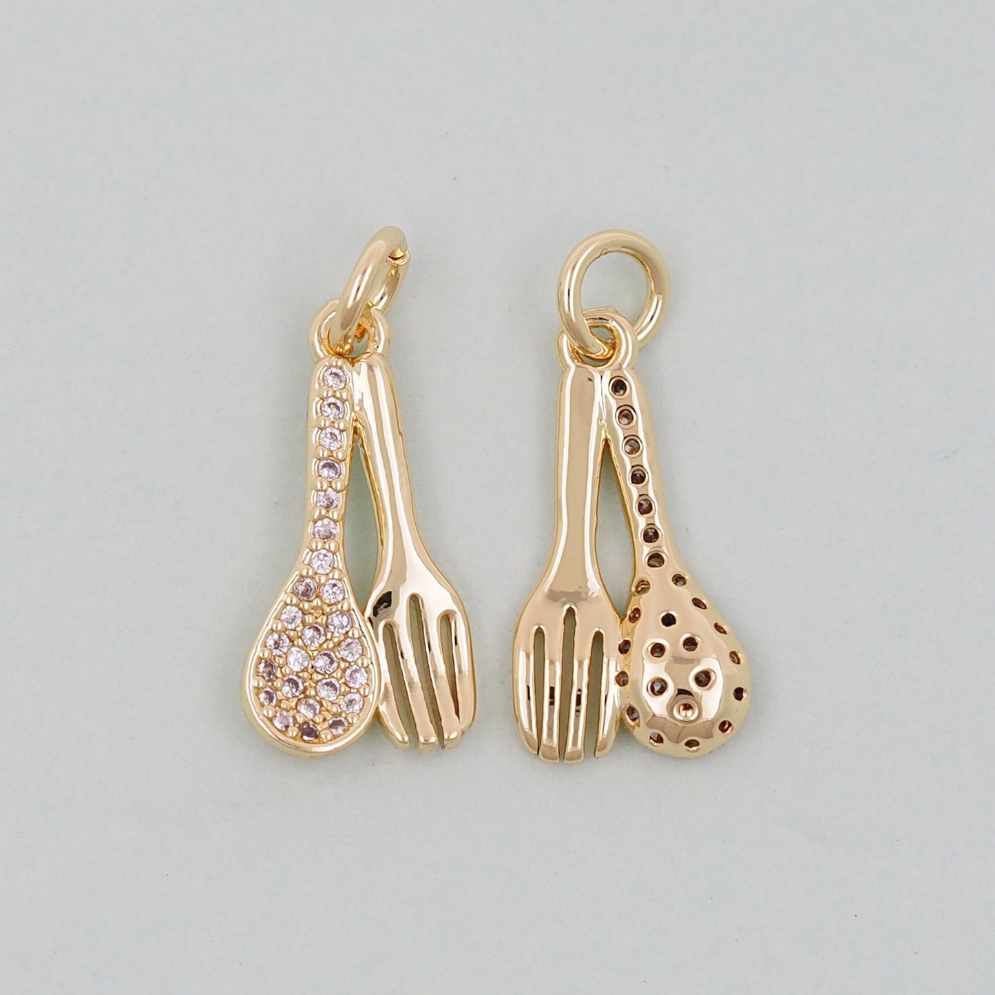 Gold Spoon and Fork Charms,18K Gold Filled Spoon and Fork Pendant,Spoon and Fork Charm Bracelet Necklace for DIY Jewelry Making Supply