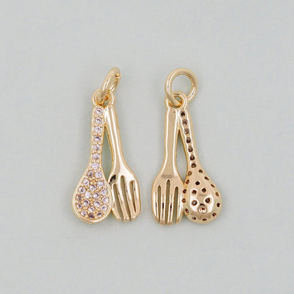 Gold Spoon and Fork Charms,18K Gold Filled Spoon and Fork Pendant,Spoon and Fork Charm Bracelet Necklace for DIY Jewelry Making Supply