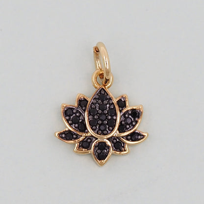 Gold Lotus Charms,18K Gold Filled meditation Pendant,Black lotus Charm Bracelet Necklace for DIY Jewelry Making Supply