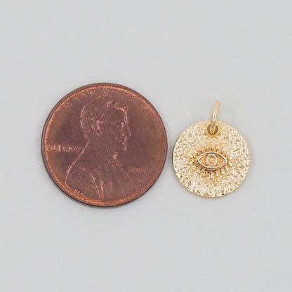 Gold Round Charms,18K Gold Filled Round Pendant,Silver Evil Eye Charm Bracelet Necklace for DIY Jewelry Making Supply