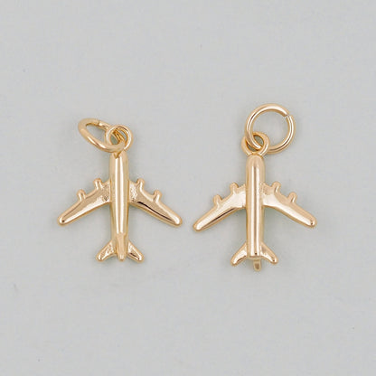 Gold airplane Charms,18K Gold Filled airplane Pendant,airplane Charm Bracelet Necklace for DIY Jewelry Making Supply