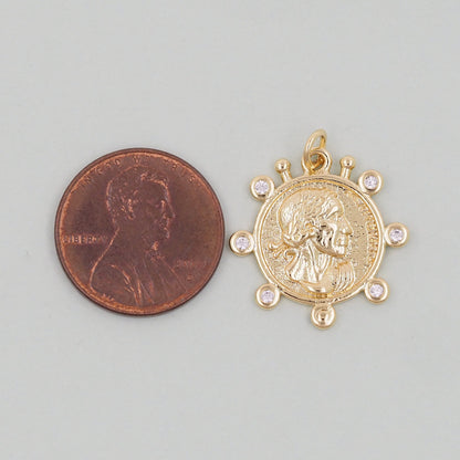 Gold Geometry Charms,18K Gold Filled Round Greece Coin Pendant,geometry Charm Bracelet Necklace for DIY Jewelry Making Supply
