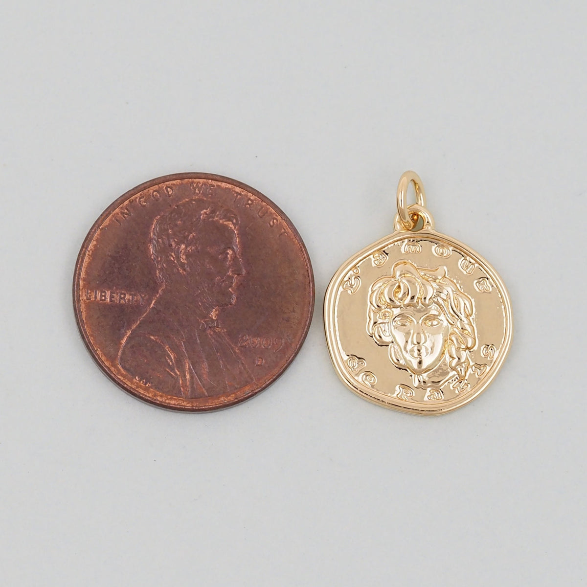 Gold Geometry Charms,18K Gold Filled Round Greece Coin Pendant,geometry Charm Bracelet Necklace for DIY Jewelry Making Supply