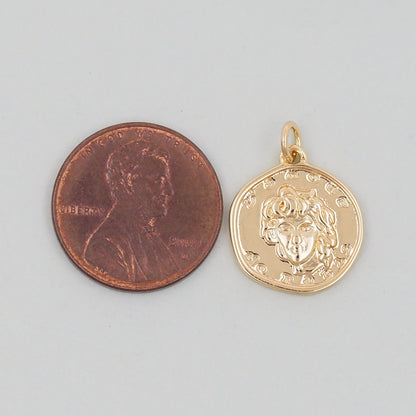 Gold Geometry Charms,18K Gold Filled Round Greece Coin Pendant,geometry Charm Bracelet Necklace for DIY Jewelry Making Supply