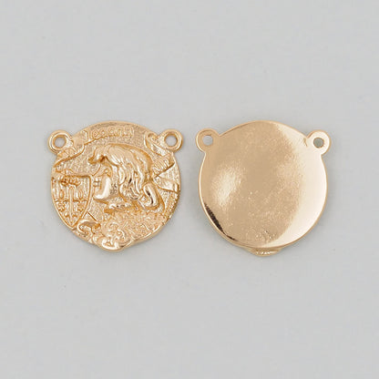 Gold Geometry Charms,18K Gold Filled Round Greece Coin Pendant,geometry Charm Bracelet Necklace for DIY Jewelry Making Supply