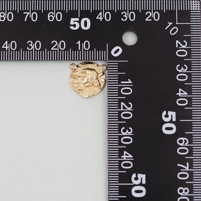 Gold Geometry Charms,18K Gold Filled Round Greece Coin Pendant,geometry Charm Bracelet Necklace for DIY Jewelry Making Supply