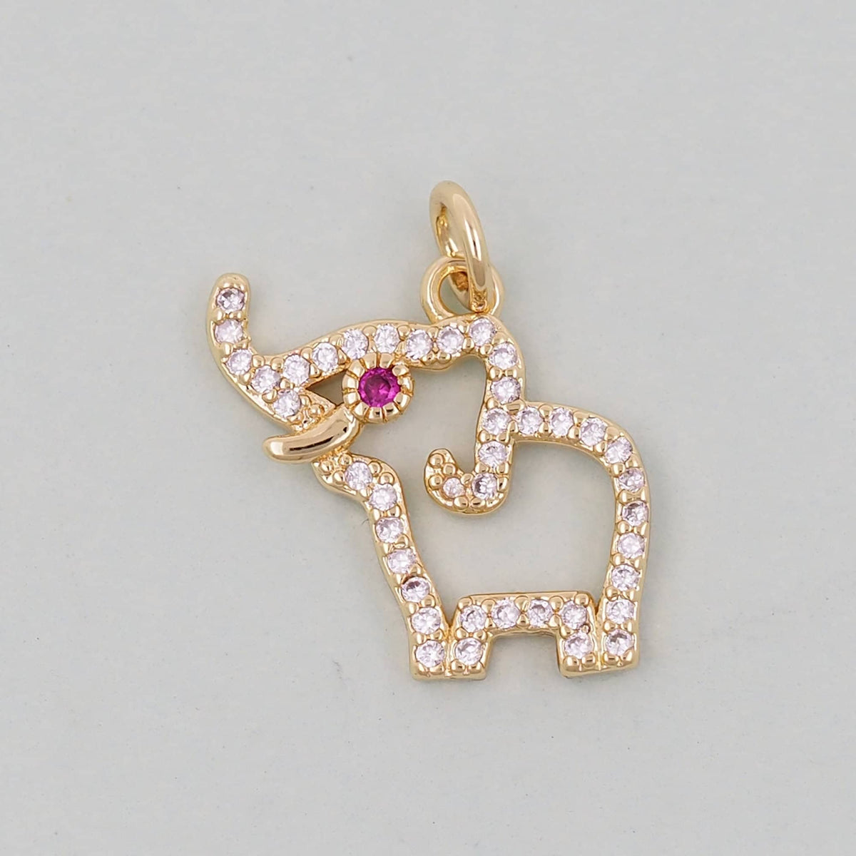 18K Gold Filled Elephant CZ Charm Pendant for Jewelry Making