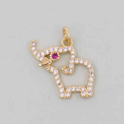 18K Gold Filled Elephant CZ Charm Pendant for Jewelry Making