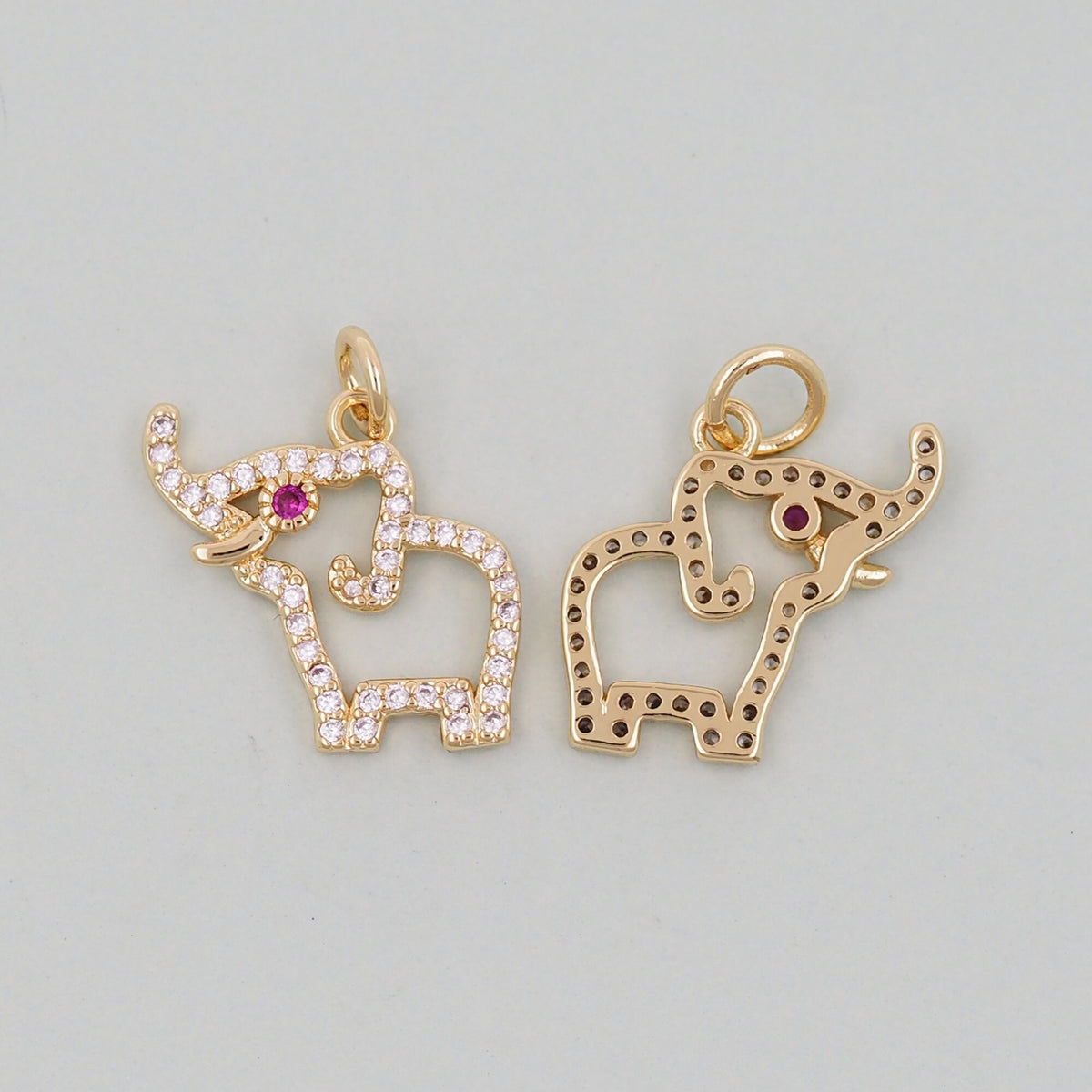 18K Gold Filled Elephant CZ Charm Pendant for Jewelry Making