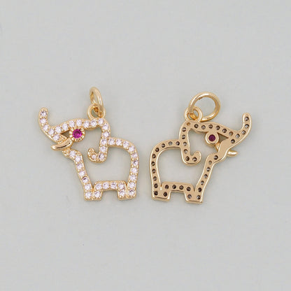 18K Gold Filled Elephant CZ Charm Pendant for Jewelry Making