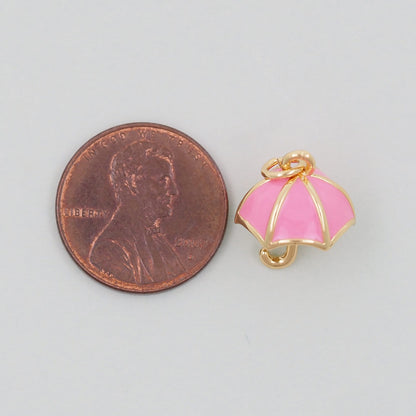 Gold Umbrella Charms,18K Gold Filled Umbrella Pendant,Enamel Charm Bracelet Necklace for DIY Jewelry Making Supply