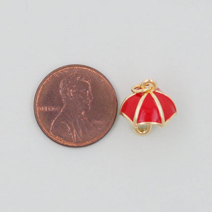 Gold Umbrella Charms,18K Gold Filled Umbrella Pendant,Enamel Charm Bracelet Necklace for DIY Jewelry Making Supply