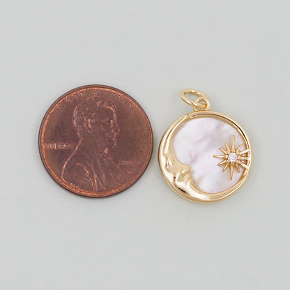 Gold Round Moon Sun Charms,18K Gold Filled Round Pendant,Moon Charm Bracelet Necklace for DIY Jewelry Making Supply