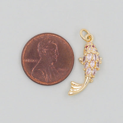 Gold Fish Charms,18K Gold Filled CZ fish Pendant,fish Charm Bracelet Necklace for DIY Jewelry Making Supply