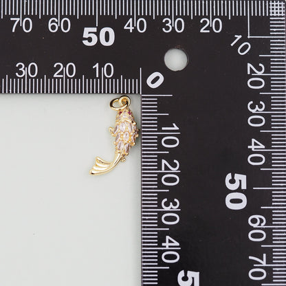Gold Fish Charms,18K Gold Filled CZ fish Pendant,fish Charm Bracelet Necklace for DIY Jewelry Making Supply