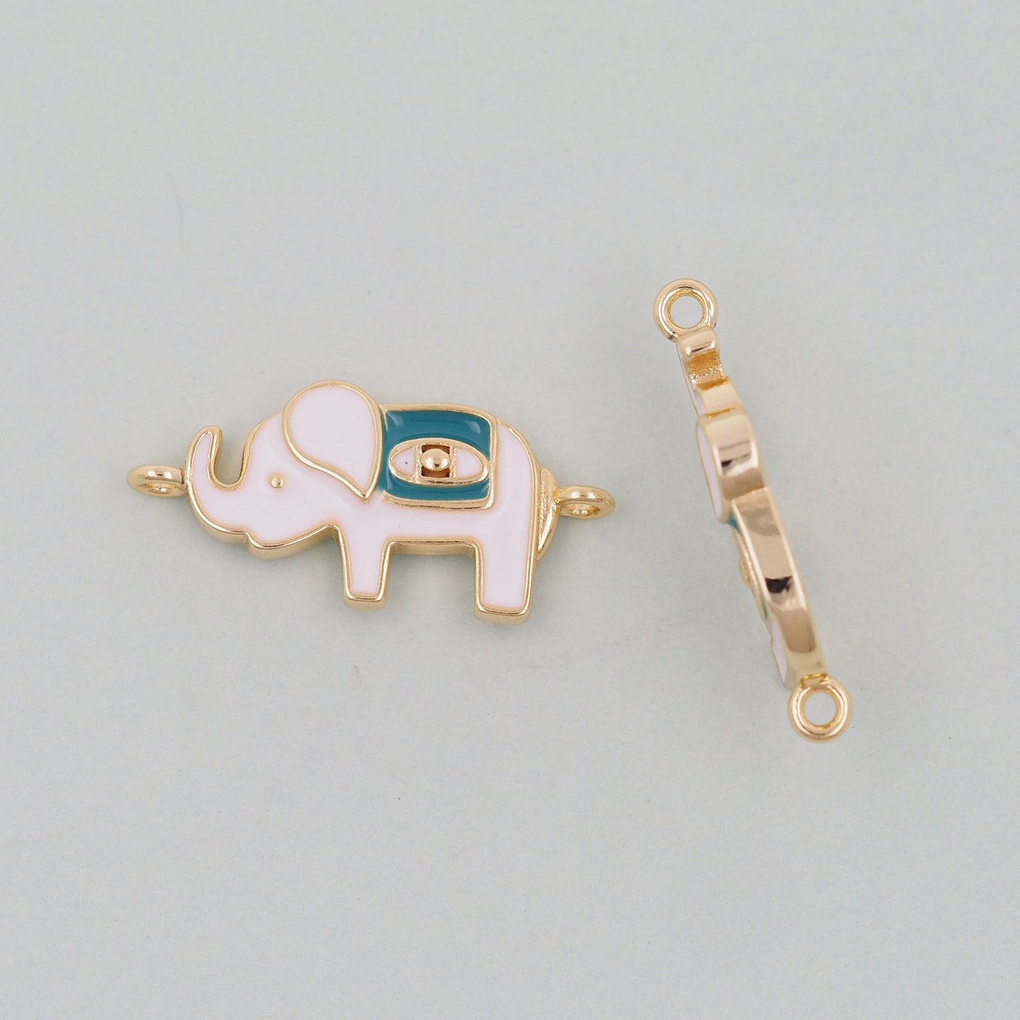 Gold Elephant Charms,18K Gold Filled CZ Elephant Pendant,Enamel Elephant Connector Charm Bracelet Necklace for DIY Jewelry Making Supply