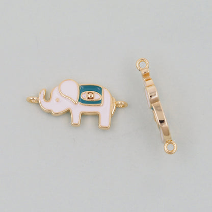 Gold Elephant Charms,18K Gold Filled CZ Elephant Pendant,Enamel Elephant Connector Charm Bracelet Necklace for DIY Jewelry Making Supply