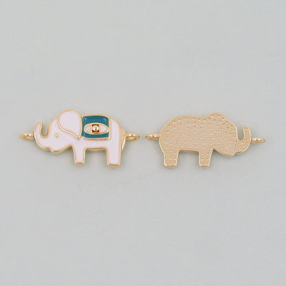 Gold Elephant Charms,18K Gold Filled CZ Elephant Pendant,Enamel Elephant Connector Charm Bracelet Necklace for DIY Jewelry Making Supply