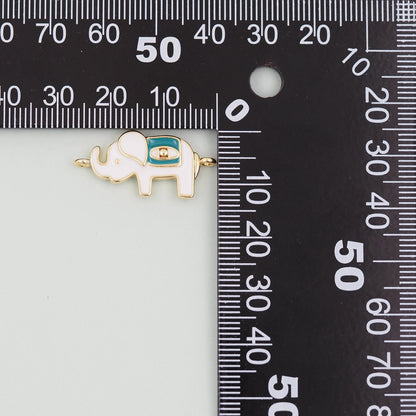 Gold Elephant Charms,18K Gold Filled CZ Elephant Pendant,Enamel Elephant Connector Charm Bracelet Necklace for DIY Jewelry Making Supply