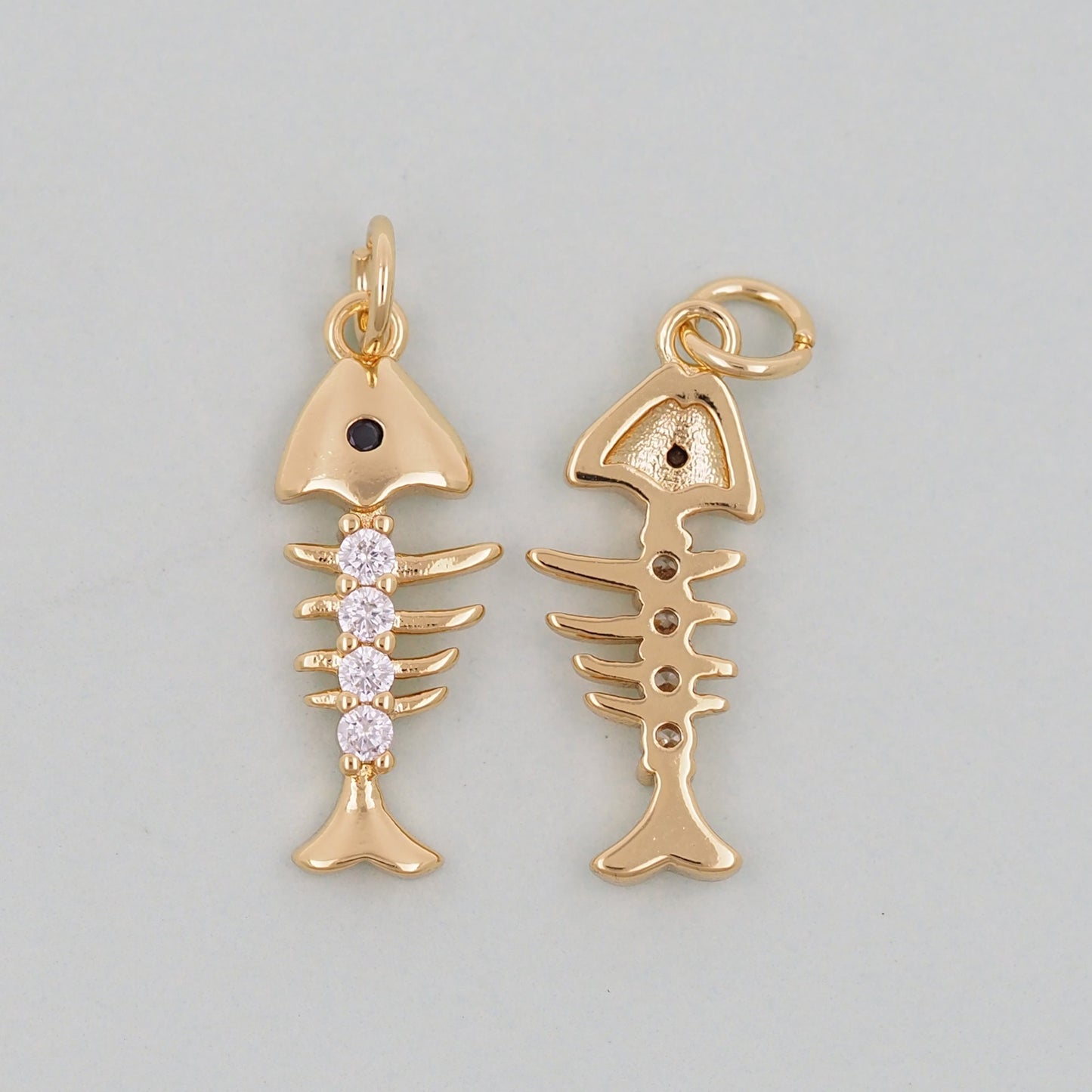 Gold fish bone Charms,18K Gold Filled CZ fish Pendant,fish Charm Bracelet Necklace for DIY Jewelry Making Supply