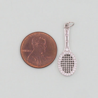 Gold tennis racket Charms,18K Gold Filled CZ tennis racket Pendant,tennis racket Charm Bracelet Necklace for DIY Jewelry Making Supply