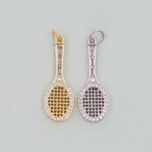 Gold tennis racket Charms,18K Gold Filled CZ tennis racket Pendant,tennis racket Charm Bracelet Necklace for DIY Jewelry Making Supply