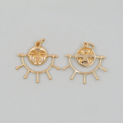 Gold Sun Charms,18K Gold Filled Sun Pendant,celestial  Charm Bracelet Necklace for DIY Jewelry Making Supply