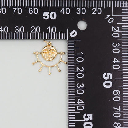 Gold Sun Charms,18K Gold Filled Sun Pendant,celestial  Charm Bracelet Necklace for DIY Jewelry Making Supply