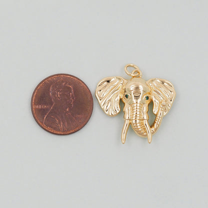 Gold Elephant Head Charms,18K Gold Filled CZ Elephant Pendant,Elephant Charm Bracelet Necklace for DIY Jewelry Making Supply