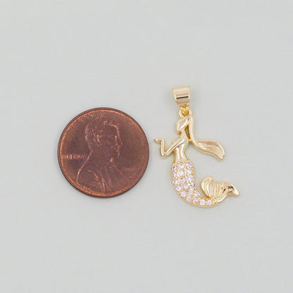 Gold Mermaid  Charms,18K Gold Filled Tail Pendant,CZ Micro Pave Mermaid Tail Charm Bracelet Necklace for DIY Jewelry Making S