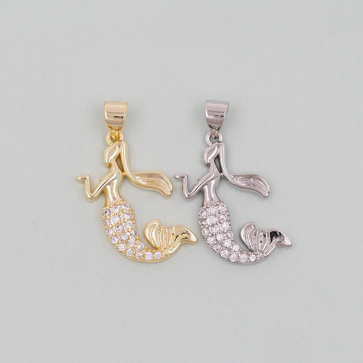 Gold Mermaid  Charms,18K Gold Filled Tail Pendant,CZ Micro Pave Mermaid Tail Charm Bracelet Necklace for DIY Jewelry Making S