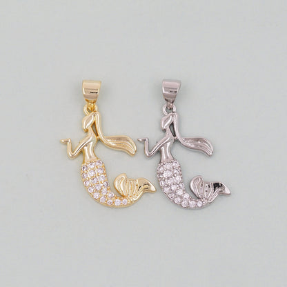 Gold Mermaid  Charms,18K Gold Filled Tail Pendant,CZ Micro Pave Mermaid Tail Charm Bracelet Necklace for DIY Jewelry Making S