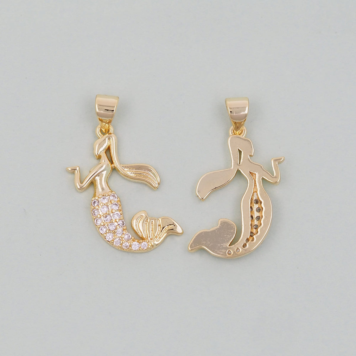 Gold Mermaid  Charms,18K Gold Filled Tail Pendant,CZ Micro Pave Mermaid Tail Charm Bracelet Necklace for DIY Jewelry Making S