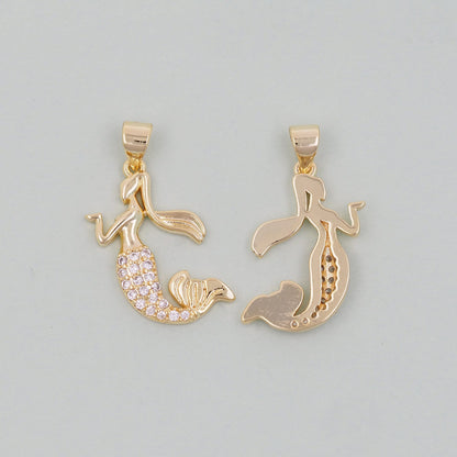 Gold Mermaid  Charms,18K Gold Filled Tail Pendant,CZ Micro Pave Mermaid Tail Charm Bracelet Necklace for DIY Jewelry Making S