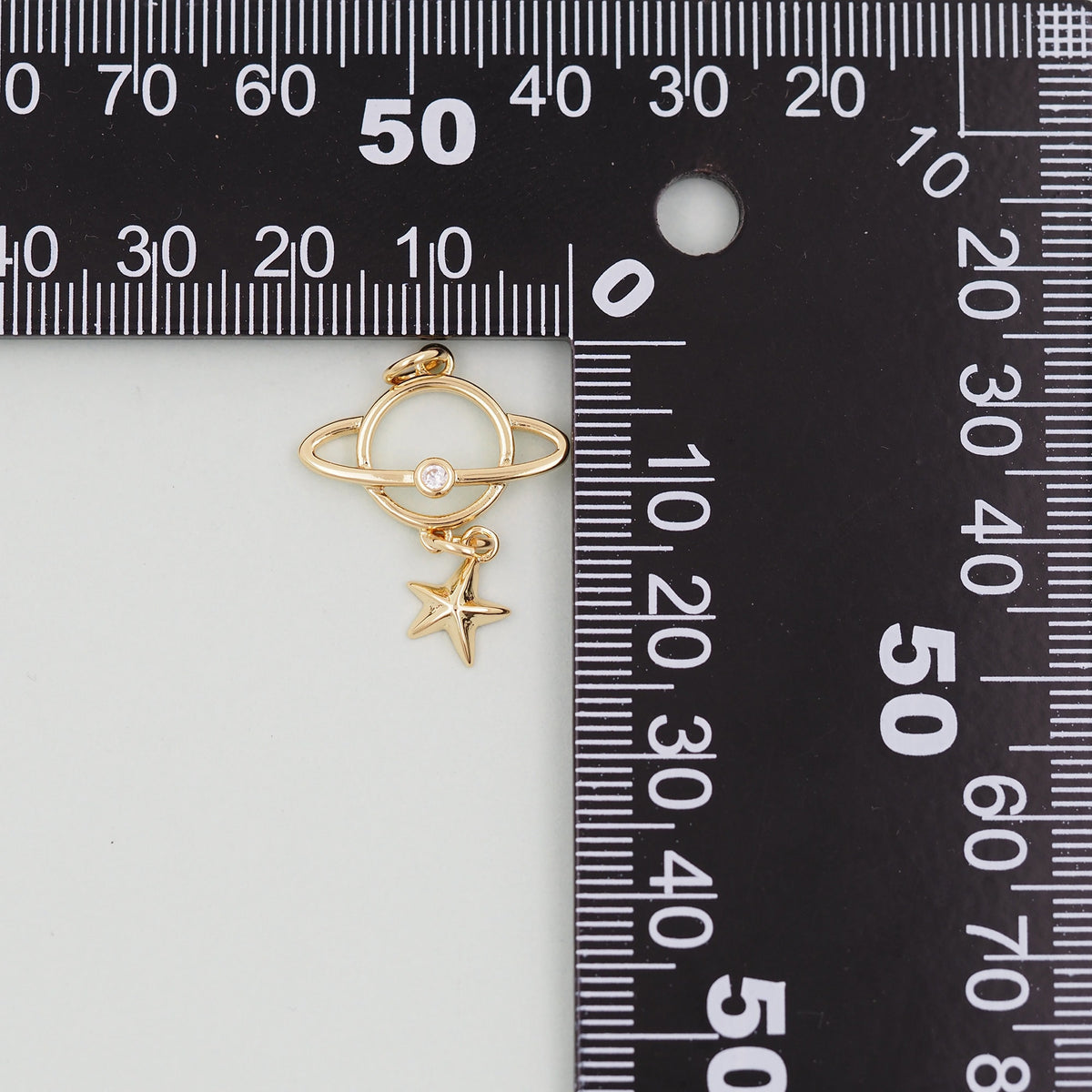 Gold Saturn Charms,18K Gold Filled Saturn Pendant,Silver Celestial Charm Bracelet Necklace for DIY Jewelry Making Supply