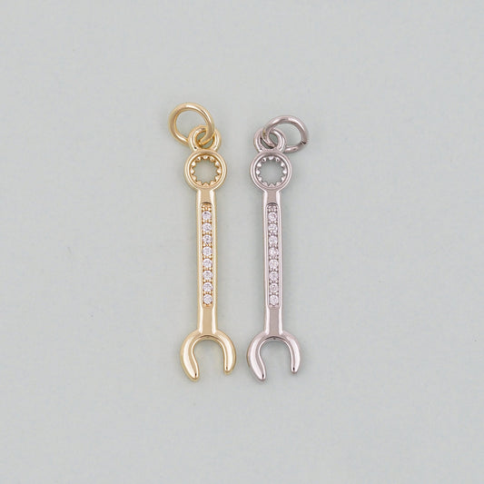 Gold wrench Charms,18K Gold Filled wrench Pendant,wrench Charm Bracelet Necklace for DIY Jewelry Making Supply