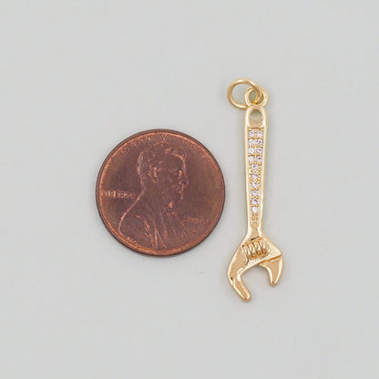 Gold wrench Charms,18K Gold Filled wrench Pendant,wrench Charm Bracelet Necklace for DIY Jewelry Making Supply