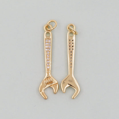 Gold wrench Charms,18K Gold Filled wrench Pendant,wrench Charm Bracelet Necklace for DIY Jewelry Making Supply