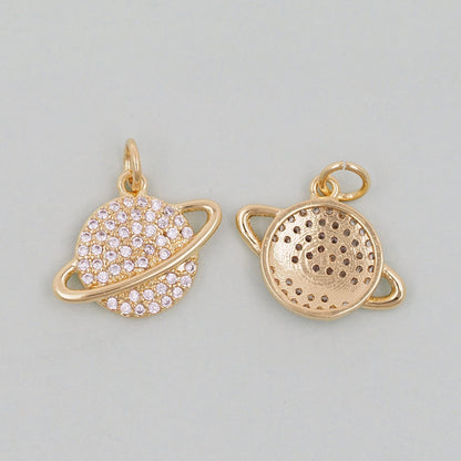 Gold Saturn Charms,18K Gold Filled Saturn Pendant,Silver Celestial Charm Bracelet Necklace for DIY Jewelry Making Supply