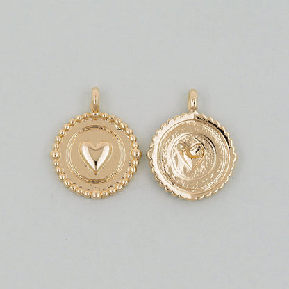 Gold Heart Charms,18K Gold Filled Heart Pendant,Round Heart Charm Bracelet Necklace for DIY Jewelry Making Supply