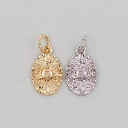 Gold Oval Saturn Charms,18K Gold Filled Saturn Pendant,Silver Celestial Charm Bracelet Necklace for DIY Jewelry Making Supply