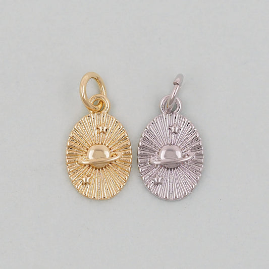 Gold Oval Saturn Charms,18K Gold Filled Saturn Pendant,Silver Celestial Charm Bracelet Necklace for DIY Jewelry Making Supply