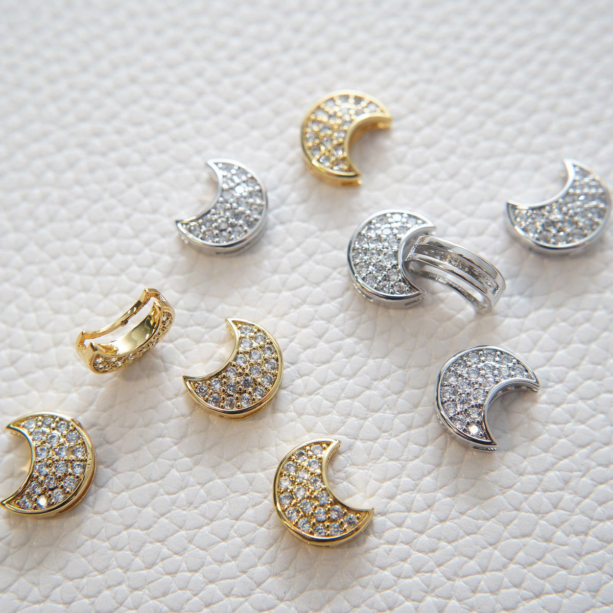 Gold Moon Charms,18K Gold Filled CZ Moon Pendant,Celestial Charm Bracelet Necklace for DIY Jewelry Making Supply