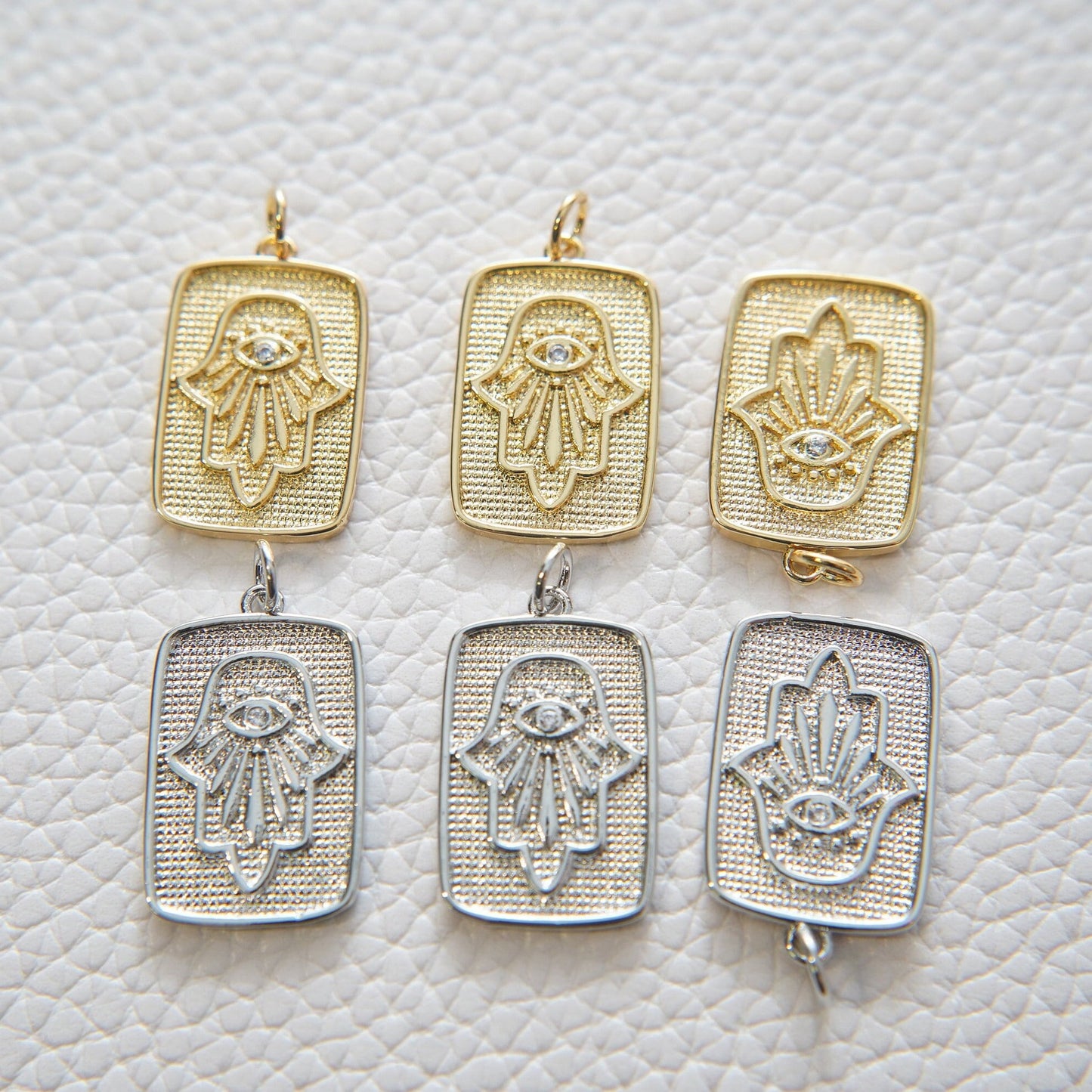 Gold rectangle Hamsa Charms,18K Gold Filled CZ Hamsa Pendant,Silver Hamsa Protection Charms Bracelet Necklace for DIY Jewelry Making Supply