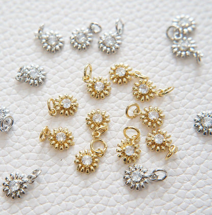 Gold Sun Charms,18K Gold Filled Round Coin Pendant,Celestial Charm Bracelet Necklace for DIY Jewelry Making Supply