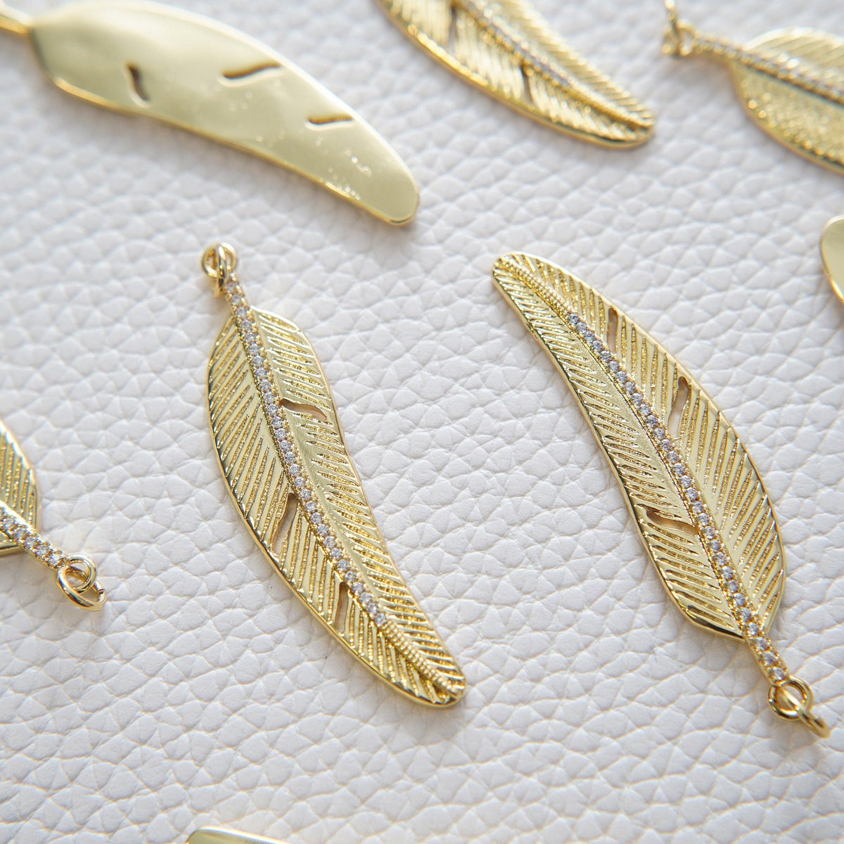 18K Gold Filled Cubic Zirconia Leaf Charm Pendant for Jewelry Making