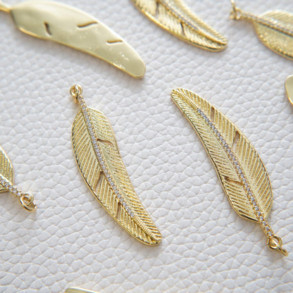 18K Gold Filled Cubic Zirconia Leaf Charm Pendant for Jewelry Making