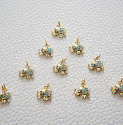 Gold Tiny Elephant Charms,18K Gold Filled CZ Elephant Pendant,Elephant Charm Bracelet Necklace for DIY Jewelry Making Supply